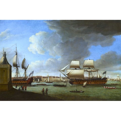 The 'Foudroyant', commanded by Sir John Jervis, bringing the 'Pégase', a French 74, into Portsmouth